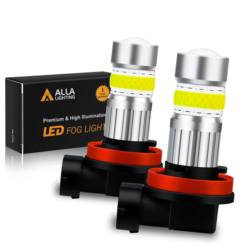 Alla Lighting 2800lm H8 H11 LED Fog Lights Bulbs, 6500K Xenon White H16 Replacement Xtreme Super Bright COB-72 SMD Cars Trucks - Image 1